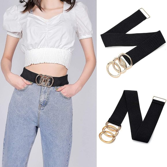 Women Stretchy Wide Belt Vintage, Black Elastic main image 7